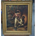 European School (19th Century) Oil on canvas, Soldier with a male. Image 45 cm x 35 cm.