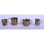 THREE MINIATURE ANTIQUE SILVER CUPS and another. Largest 4 cm high. (4)