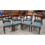 A SET OF EIGHT MAHOGANY REGENCY STYLE DINING CHAIRS with sunburst decoration to the supports and aca