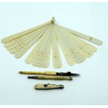 A Victorian Stanhope together with other Ivory items . 17cm (4)