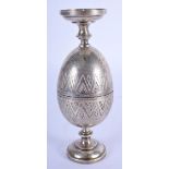AN ANTIQUE RUSSIAN SILVER DOUBLE EGG CUP. 106 grams. 13 cm x 5 cm.