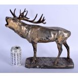A RARE LARGE EARLY 20TH CENTURY WMF SILVER PLATED FIGURE OF A STAG modelled howling. 38 cm x 33 cm.