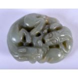 A CHINESE GREEN JADE CARVED FIGURE OF A BEAST 20th Century. 8 cm x 5 cm.