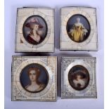 FOUR EARLY 20TH CENTURY CONTINENTAL PAINTED IVORY PORTRAIT MINIATURES. Largest 15 cm x 12 cm. (4)