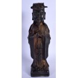 A CHINESE STANDING FIGURE OF A BRONZE BUDDHA 20th Century, modelled in flowing robes. 30 cm high.