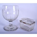 AN ANTIQUE MASONIC GOBLET BOWL together with an antique silver plated crystal casket. Largest 23 cm