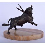 A VERY UNUSUAL EARLY 20TH CENTURY NORTHERN EUROPEAN BRONZE FIGURE OF A REARING BULL modelled upon an