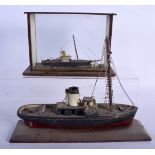 TWO VINTAGE FOLK ART SCRATCH BUILT BOATS. Largest 25 cm x 15 cm. (2)