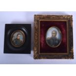 TWO EARLY 20TH CENTURY FRENCH PAINTED IVORY PORTRAIT MINIATURES. Largest image 8 cm x 6 cm. (2)