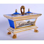 19th c. Chamberlain’s Worcester inkstand painted with a view of Worcester, titled ‘Worcester’ on a b