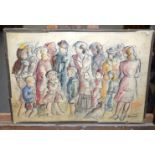 British School (Early 20th Century) Watercolour, Crowd of figures. 25 cm x 38 cm.