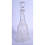 A GEORGE III ENGRAVED GLASS DECANTER AND STOPPER decorated with leaves. 27 cm high.