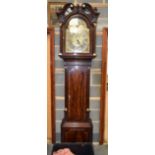 A GOOD LARGE 18TH/19TH CENTURY LONGCASE CLOCK with moonphase dial and three subsidiary dials. 220 cm