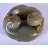 A CHINESE GREEN JADE CARVED FIGURE OF A BEAST 20th Century. 8 cm x 5 cm.