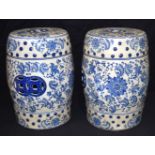 A pair of Chinese blue and white porcelain garden seats 45cm (2)