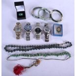 A COLLECTION OF CHINESE JADE ITEMS together with four dress watches. (qty)