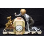 A FRENCH ART DECO SPELTER MANTEL CLOCK. 36 cm x 42 cm.