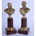 A PAIR OF 19TH CENTURY GERMAN BRONZE VEINED RED MARBLE MILITARY PEDESTAL BUSTS by Hermann Gladenbeck