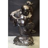 A VERY LARGE 19TH CENTURY JAPANESE MEIJI PERIOD BRONZE FIGURE OF A BUDDHA modelled holding a fan. 65