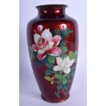 AN EARLY 20TH CENTURY JAPANESE TAISHO PERIOD CLOISONNE ENAMEL VASE decorated with foliage. 18 cm hig