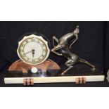 A FRENCH ART DECO LEAPING DEER MARBLE CLOCK. 64 cm x 40 cm.