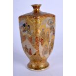A LATE 19TH CENTURY JAPANESE MEIJI PERIOD SATSUMA SQUARE FORM VASE painted with immortals. 13.5 cm h