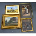 British School (19th Century) Oil on canvas, together with three other watercolour paintings. (4)