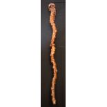 A VERY RARE LARGE 18TH/19TH CENTURY EUROPEAN CARVED FOLK ART STAFF of charming form with figural ter