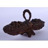 AN EARLY 19TH CENTURY FRENCH CARVED COQUILLA NUT DOUBLE BO decorated with vines and foliage. 14 cm w