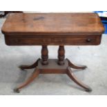 AN ANTIQUE MAHOGANY SOFA TABLE with rotating top and two dummy drawers. 73 cm x 46 cm.