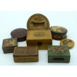 A collection of treen, lacquer boxes, wooden mould etc (8)