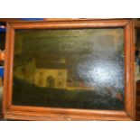 British School (19th Century) Oil on board, Folk art house scene. Image 27 cm x 40 cm.