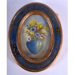 AN UNUSUAL EARLY 20TH CENTURY PAINTED IVORY STILL LIFE MINIATURE. Image 8 cm x 6 cm.