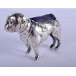 AN EDWARDIAN SILVER BULLDOG PIN CUSHION. Birmingham 1906. 22 grams. 7 cm x 5.5 cm.