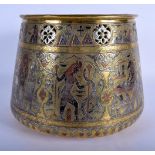 A 19TH CENTURY MIDDLE EASTERN CAIRO WARE SILVER INLAID JARDINIERE decorated with Egyptian figures. 1