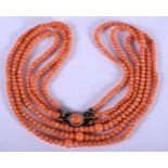 AN ART DECO CORAL NECKLACE. 40 cm long.