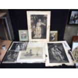 A large collection of engravings ,Charcoal drawings, oils etc (Qty).