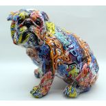 A Bull dog figure painted in Graffiti style. 37 x 37cm.