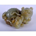 A CHINESE GREEN JADE CARVED FIGURE OF A BEAST 20th Century. 8 cm x 5 cm.