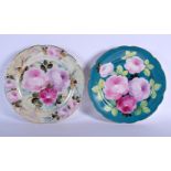 A PAIR OF SOVIET RUSSIAN PORCELAIN DULEVO DISHES painted with bold flowers. 34 cm wide.