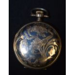 AN ANTIQUE SILVER AND GOLD NIELLO LONGINES POCKET WATCH. 4.25 cm diameter.
