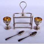 A RARE EARLY 19TH CENTURY ENGLISH SILVER EGG CUP STAND. 304 grams. London 1807. 17 cm x 12 cm. (5)