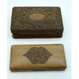 A mid century carved wooden box floral pattern together with carved wooden pen box 21cm (2).