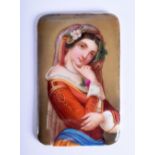 AN EARLY 20TH CENTURY EUROPEAN PORCELAIN PLAQUE painted with a pensive female. 9 cm x 5.5 cm.
