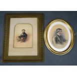 British School (19th Century) Watercolour, Two portraits of gentleman. Largest image 24 cm x 18 cm.