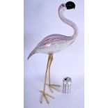 A RARE 1970S ITALIAN MURANO GLASS FIGURE OF A FLAMINGO by Licio Zanetti, with gilt metal legs. 60 cm