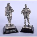 A PAIR OF ROYAL HAMPSHIRE PEWTER FIGURES OF RAF AIRMAN & PARATROOPER Battle of Britain. 11 cm high.