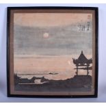 AN EARLY 20TH CENTURY JAPANESE MEIJI PERIOD WATERCOLOUR painted with boats at sea. Image 33 cm squar