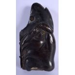 A VERY UNUSUAL 19TH CENTURY BRONZE PORTRAIT HEAD AND NOSE MOUNT possibly formerly part of a door kno