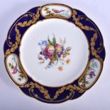 Late 19th c. Minton fine plate painted in the centre with fruit, the blue and gilt border having thr